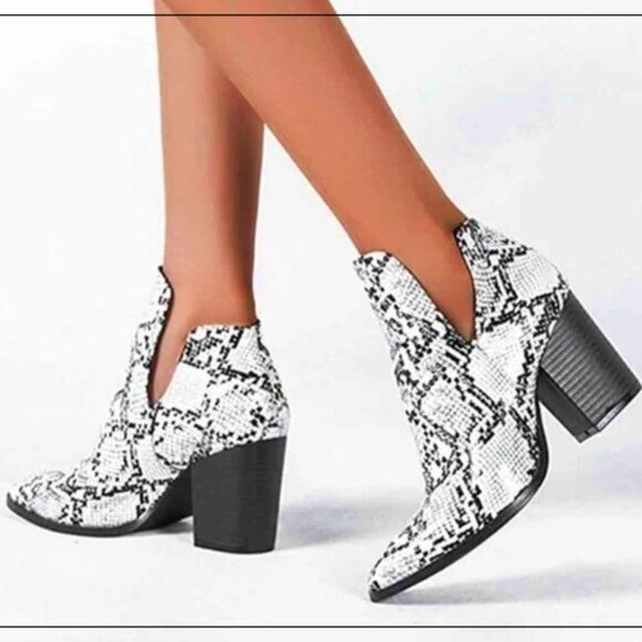 Ankle Booties / Boot Snakeskin Chunky Heel Size 41 9.5 Lala Ikai - Picture 3 of 6